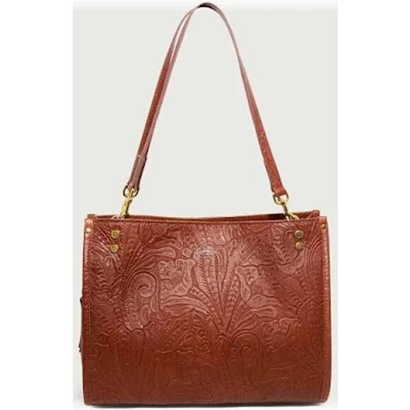 American Leather Tooled Camel Leather Satchel Tote Bag Purse - Picture 1 of 8